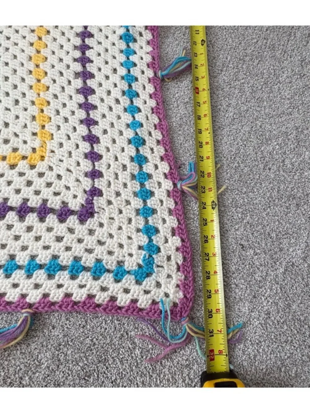Handmade Crocheted Blanket Multi colored Tassels 32 x 30 Inches